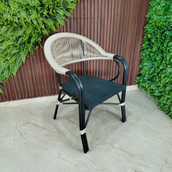 Luxury metal chair woven with ropes and featuring an imported mesh base.